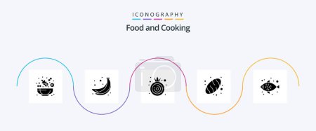 Téléchargez les illustrations : Food Glyph 5 Icon Pack Including . vegetable. water. fish - en licence libre de droit