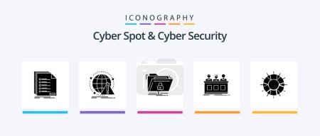 Téléchargez les illustrations : Cyber Spot And Cyber Security Glyph 5 Icon Pack Including expert. competition. computer. secure. folder. Creative Icons Design - en licence libre de droit
