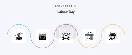 Illustration for Labour Day Glyph 5 Icon Pack Including cutter. crain. spanner. construction. spanner - Royalty Free Image