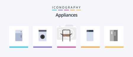 Téléchargez les illustrations : Appliances Flat 5 Icon Pack Including refrigerator. by. chair. appliances. machine. Creative Icons Design - en licence libre de droit