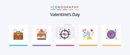 Téléchargez les illustrations : Valentines Day Flat 5 Icon Pack Including ring. circle. love. wine. glass. Creative Icons Design - en licence libre de droit