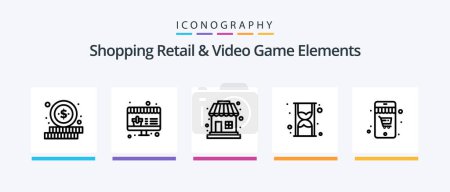 Téléchargez les illustrations : Shoping Retail And Video Game Elements Line 5 Icon Pack Including sticker. new. love. smartphone. playing. Creative Icons Design - en licence libre de droit
