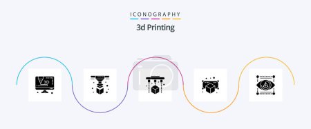 Illustration for 3d Printing Glyph 5 Icon Pack Including d. object. 3d. model. d - Royalty Free Image
