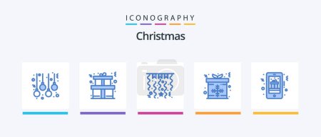 Téléchargez les illustrations : Christmas Blue 5 Icon Pack Including mobile gift. gift. decorations. christmas. christmas. Creative Icons Design - en licence libre de droit