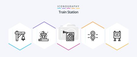 Illustration for Train Station 25 Line icon pack including advertisement. train. car. traffic. sign - Royalty Free Image
