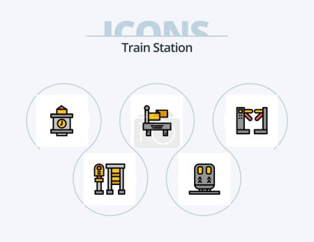 Illustration for Train Station Line Filled Icon Pack 5 Icon Design. pin. location. room. underground. control - Royalty Free Image