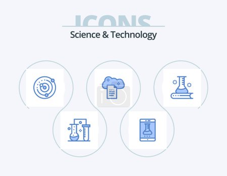 Illustration for Science And Technology Blue Icon Pack 5 Icon Design. file storage. cloud reporting. smart lab. sphere. planets orbiting - Royalty Free Image