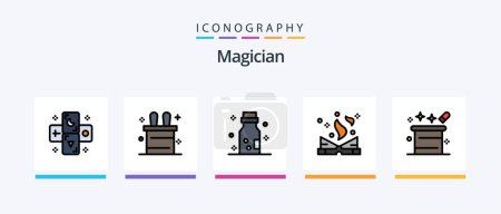 Téléchargez les illustrations : Magician Line Filled 5 Icon Pack Including magic wand. zodiac. cook. tarot. astrology. Creative Icons Design - en licence libre de droit