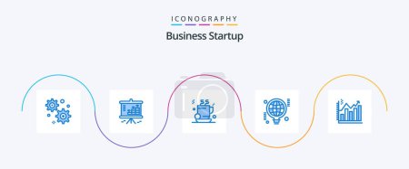 Téléchargez les illustrations : Business Startup Blue 5 Icon Pack Including business. analysis. cup. idea. world - en licence libre de droit