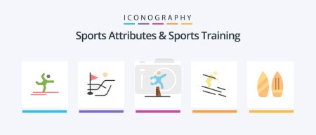 Téléchargez les illustrations : Sports Atributes And Sports Training Flat 5 Icon Pack Including snowboard. sportsman. jumping. skiing. activity. Creative Icons Design - en licence libre de droit