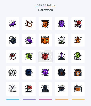 Téléchargez les illustrations : Creative Halloween 25 Line FIlled icon pack  Such As ware wolf. halloween. rope. evil. skull - en licence libre de droit