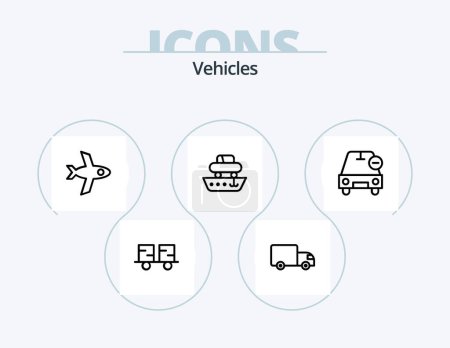 Téléchargez les illustrations : Vehicles Line Icon Pack 5 Icon Design. van. ice cream. grid. vessel. ship - en licence libre de droit