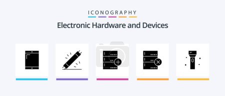 Illustration for Devices Glyph 5 Icon Pack Including electronics. devices. add. data. database. Creative Icons Design - Royalty Free Image