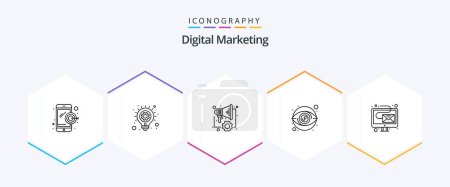 Ilustración de Digital Marketing 25 Line icon pack including marketing. digital. digital. money. view - Imagen libre de derechos