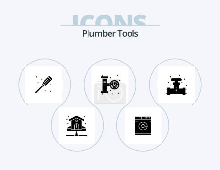 Téléchargez les illustrations : Plumber Glyph Icon Pack 5 Icon Design. plumber. system. mechanical. plumbing. mechanical - en licence libre de droit