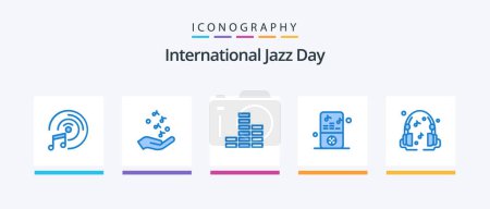 Illustration for International Jazz Day Blue 5 Icon Pack Including sound. headphones. music. player. music. Creative Icons Design - Royalty Free Image