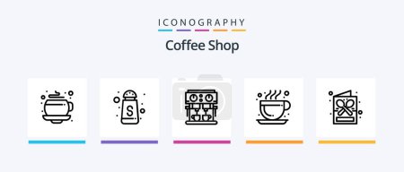 Téléchargez les illustrations : Coffee Shop Line 5 Icon Pack Including . sugar bowl. coffee. coffee box. drink. Creative Icons Design - en licence libre de droit