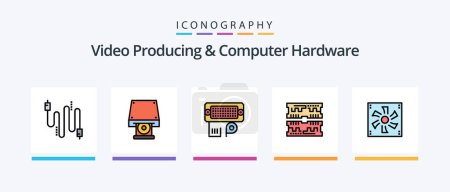 Illustration for Video Producing And Computer Hardware Line Filled 5 Icon Pack Including book. engineering. mother. custom. network. Creative Icons Design - Royalty Free Image
