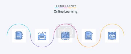 Illustration for Online Learning Blue 5 Icon Pack Including online. educate. tutorials. book. online - Royalty Free Image