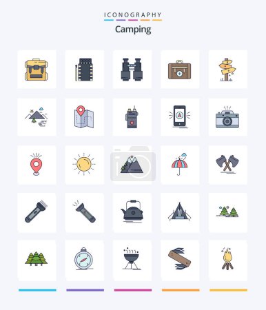 Ilustración de Creative Camping 25 Line FIlled icon pack  Such As camping. . bonfire. camping. search - Imagen libre de derechos