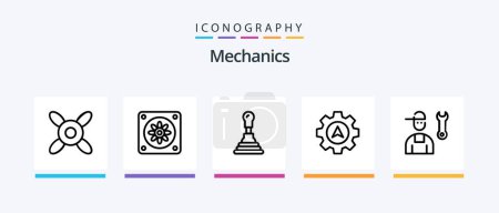 Illustration for Mechanics Line 5 Icon Pack Including . industrial. wheel. motion. Creative Icons Design - Royalty Free Image
