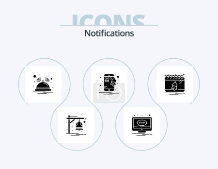 Téléchargez les illustrations : Notifications Glyph Icon Pack 5 Icon Design. calendar. smartphone. screen. notification. service - en licence libre de droit