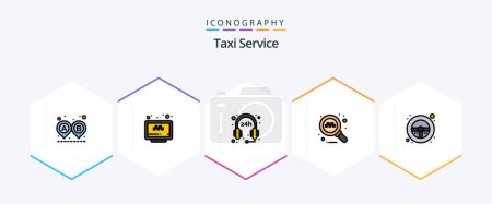 Téléchargez les illustrations : Taxi Service 25 FilledLine icon pack including steering wheel. helm. website. taxi. online - en licence libre de droit