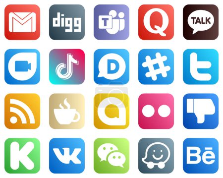 Illustration for 20 High Resolution Social Media Icons such as twitter. disqus. kakao talk and video icons. Modern and professional - Royalty Free Image