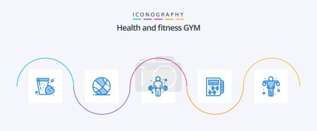 Illustration for Gym Blue 5 Icon Pack Including gym. dumbbell. exercise. planning. gym - Royalty Free Image