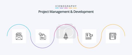 Illustration for Project Management And Development Line 5 Icon Pack Including gravel. vintage. features. auction . marketing - Royalty Free Image