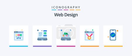 Téléchargez les illustrations : Web Design Flat 5 Icon Pack Including authentication. web page. gallery. medal. badge. Creative Icons Design - en licence libre de droit