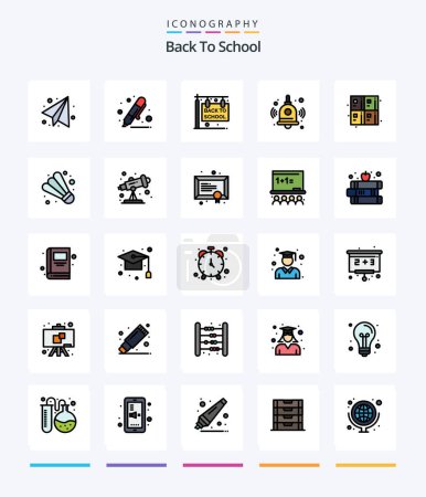 Téléchargez les illustrations : Creative Back To School 25 Line FIlled icon pack  Such As education. back to school. back to school. bell. back to school - en licence libre de droit