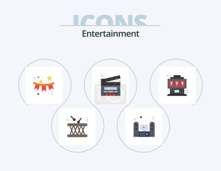 Téléchargez les illustrations : Entertainment Flat Icon Pack 5 Icon Design. clip. movie. sound. holiday. celebration - en licence libre de droit