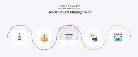 Ilustración de Task And Project Management Flat 5 Icon Pack Including . profile. projector. man. speaker - Imagen libre de derechos