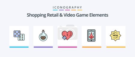 Téléchargez les illustrations : Shoping Retail And Video Game Elements Line Filled 5 Icon Pack Including . cart. sale. shopping. shopping. Creative Icons Design - en licence libre de droit