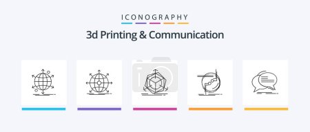 Téléchargez les illustrations : 3d Printing And Communication Line 5 Icon Pack Including network. global. lab. business. smartphone. Creative Icons Design - en licence libre de droit