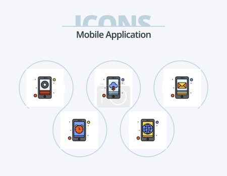 Téléchargez les illustrations : Mobile Application Line Filled Icon Pack 5 Icon Design. gps. app. phone recorder. audio recognition - en licence libre de droit