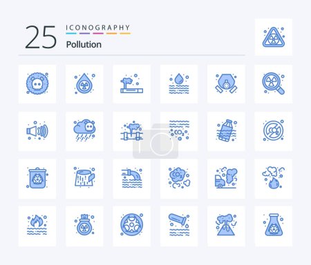 Téléchargez les illustrations : Pollution 25 Blue Color icon pack including mask. waste. gas. pollution. water - en licence libre de droit