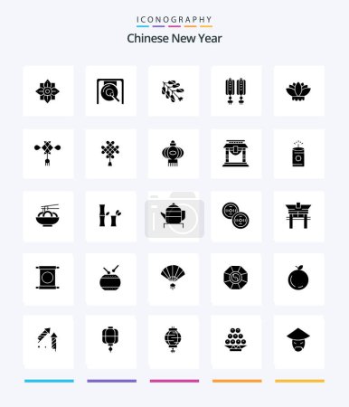 Ilustración de Creative Chinese New Year 25 Glyph Solid Black icon pack  Such As newyear. new. newyear. chinese. chinese - Imagen libre de derechos