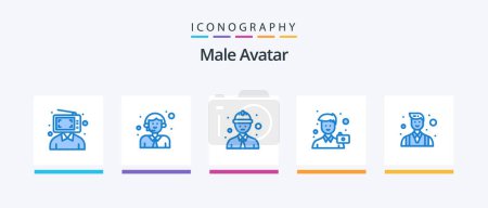 Illustration for Male Avatar Blue 5 Icon Pack Including boss. photo. service. man. camera. Creative Icons Design - Royalty Free Image