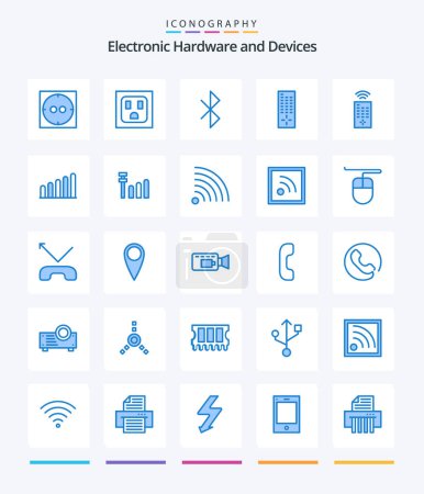 Téléchargez les illustrations : Creative Devices 25 Blue icon pack  Such As phone. call. connection. mouse. rss - en licence libre de droit