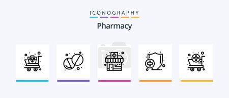 Téléchargez les illustrations : Pharmacy Line 5 Icon Pack Including pill. health. 3d. pharmacy. mortar. Creative Icons Design - en licence libre de droit