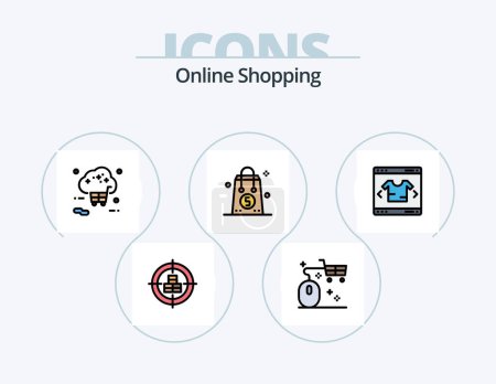 Téléchargez les illustrations : Online Shopping Line Filled Icon Pack 5 Icon Design. product. buy. valentine. transportation. container - en licence libre de droit