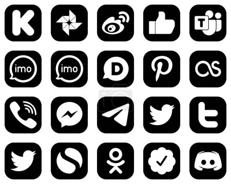 Illustration for 20 High-Definition White Social Media Icons on Black Background such as lastfm. disqus. facebook and audio icons. Professional and clean - Royalty Free Image