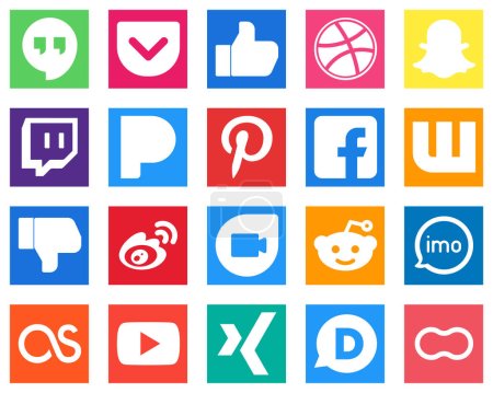 Téléchargez les illustrations : 20 Social Media Icons for Your Branding such as china; weibo; pinterest; facebook and wattpad icons. Editable and high resolution - en licence libre de droit
