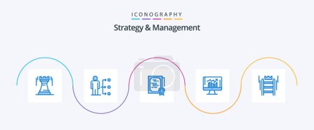 Téléchargez les illustrations : Strategy And Management Blue 5 Icon Pack Including report. business. user. diploma. sign - en licence libre de droit