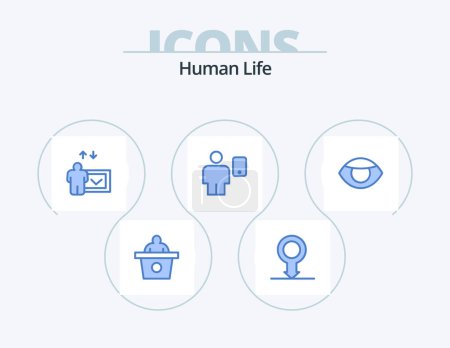 Illustration for Human Blue Icon Pack 5 Icon Design. vision. face. speech. eye. human - Royalty Free Image