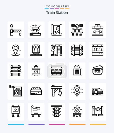 Ilustración de Creative Train Station 25 OutLine icon pack  Such As ticket. building. map. clock. train - Imagen libre de derechos