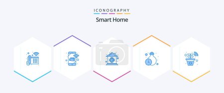 Illustration for Smart Home 25 Blue icon pack including farm. smart. security. lighting. microchip - Royalty Free Image