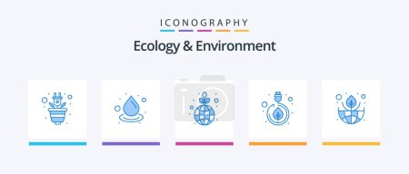 Téléchargez les illustrations : Ecology And Environment Blue 5 Icon Pack Including green. green. green. leaves. electricity. Creative Icons Design - en licence libre de droit